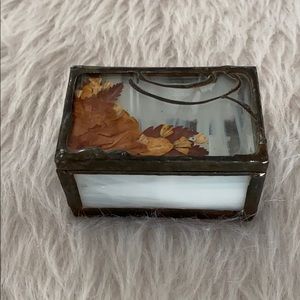 Vintage Glass keepsake box with leaves small